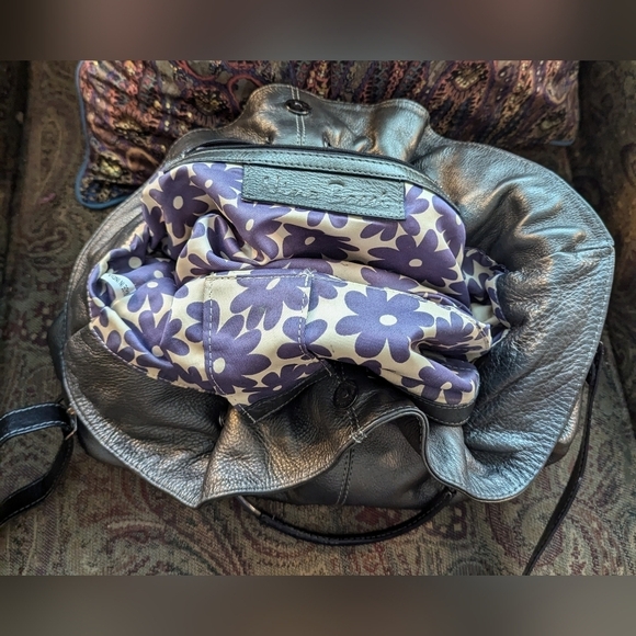 Vintage Nino Bossi Leather Convertible Bag In Grey Pewter Leather - Picture 12 of 16